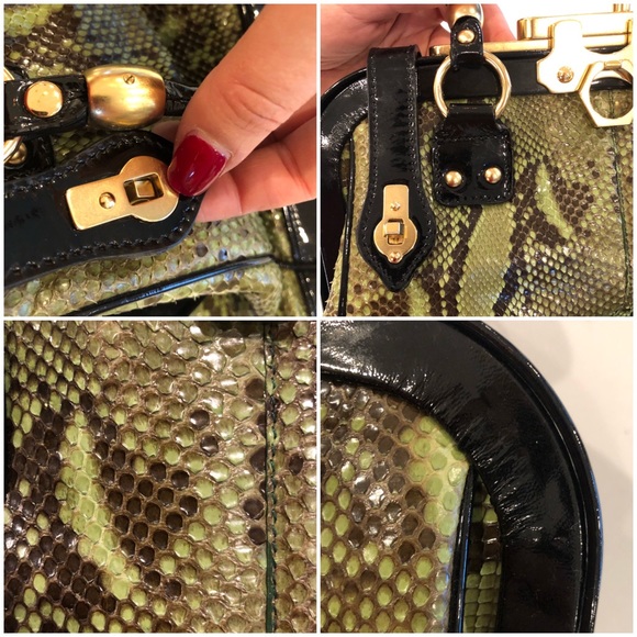 Zac Posen Aurora Green Snakeskin Gold Hardware Doctor Satchel Handbag Purse - Picture 15 of 16